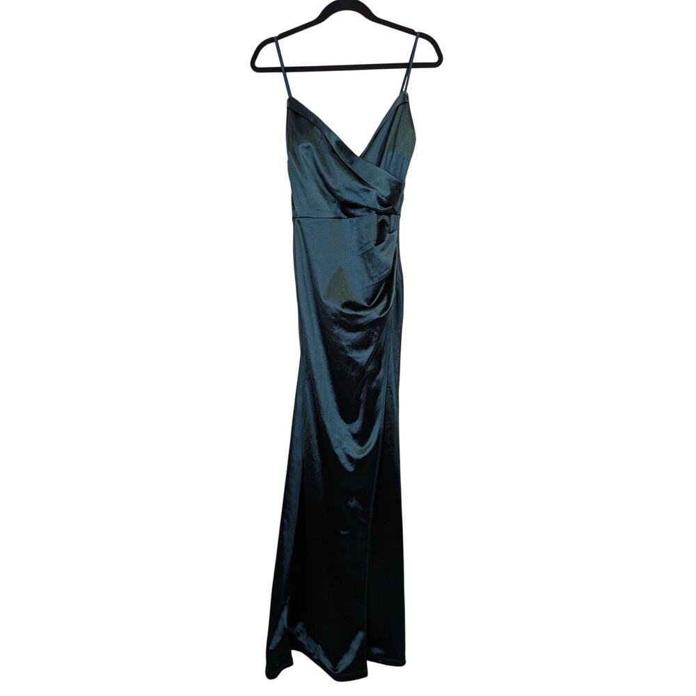 Windsor Maxi Slip Dress Evening Gown Emerald Green Satin Long High Slit Small